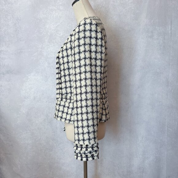 Karl Lagerfeld Paris Woven Jacket Tweed Zip Up Dress Blazer Zipper Cuffs Size 4 - Picture 4 of 16